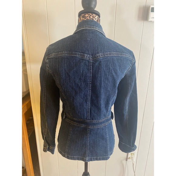 Kikit Jeans ( Macys) Women's Dark Wash Denim Jacket Belted Fitted Style Size S - Picture 2 of 7
